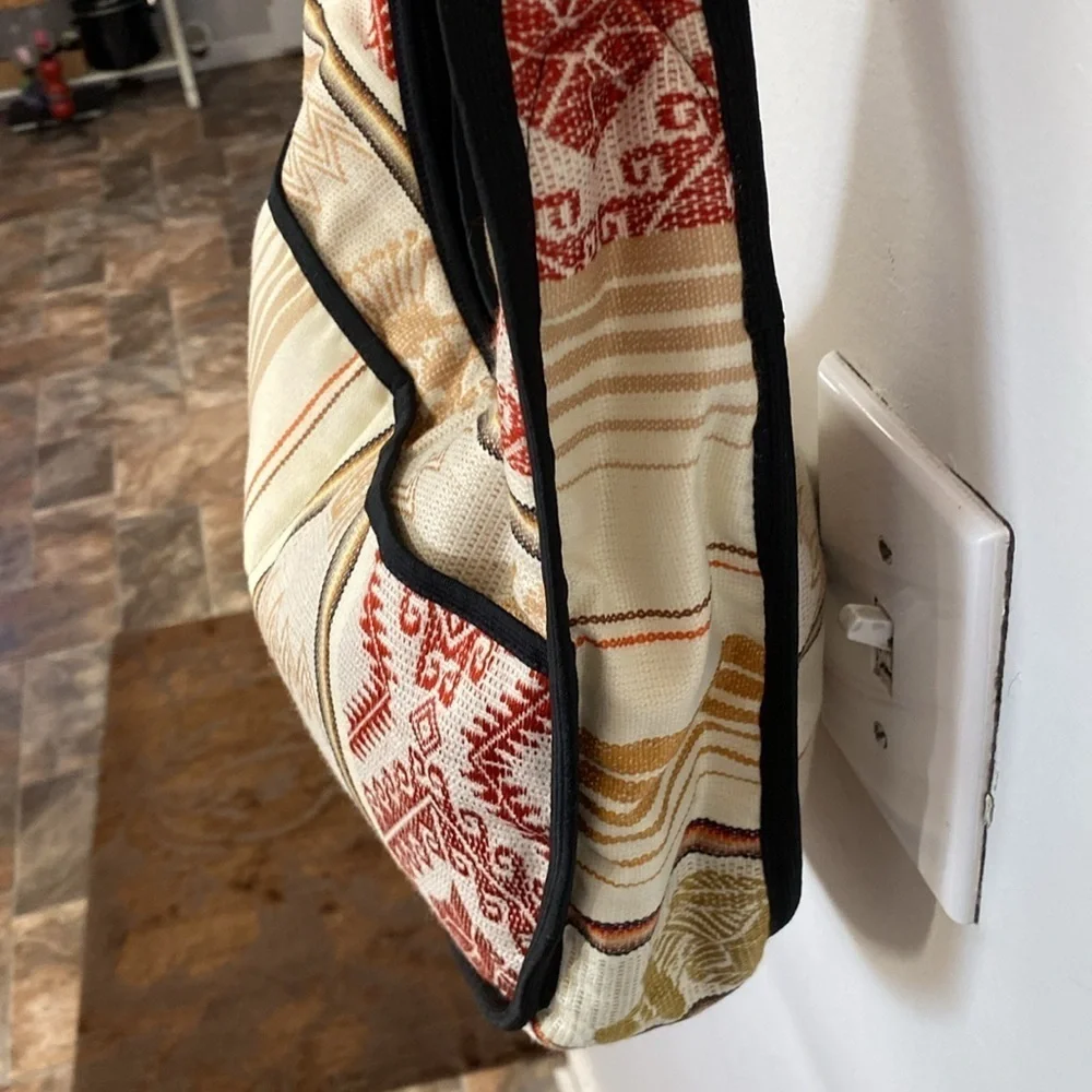 Aztec Cream and Tan Tote Bag with Elegant Embroidered Designs Travel Vacation